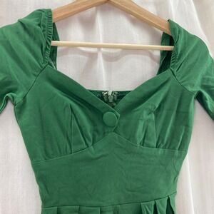 Unique Vintage Women's XS Green Fit‎ & Flare 3/4 Sleeve Retro Midi Dress NWOT